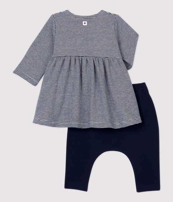 Baby-Kleid mit Leggings aus Bio-Baumwolle für Mädchen blau SMOKING/weiss MARSHMALLOW
